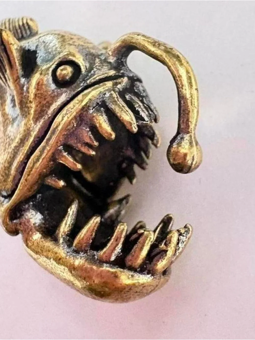 Whimsical heavy, small Brass Anglerfish pin brooch